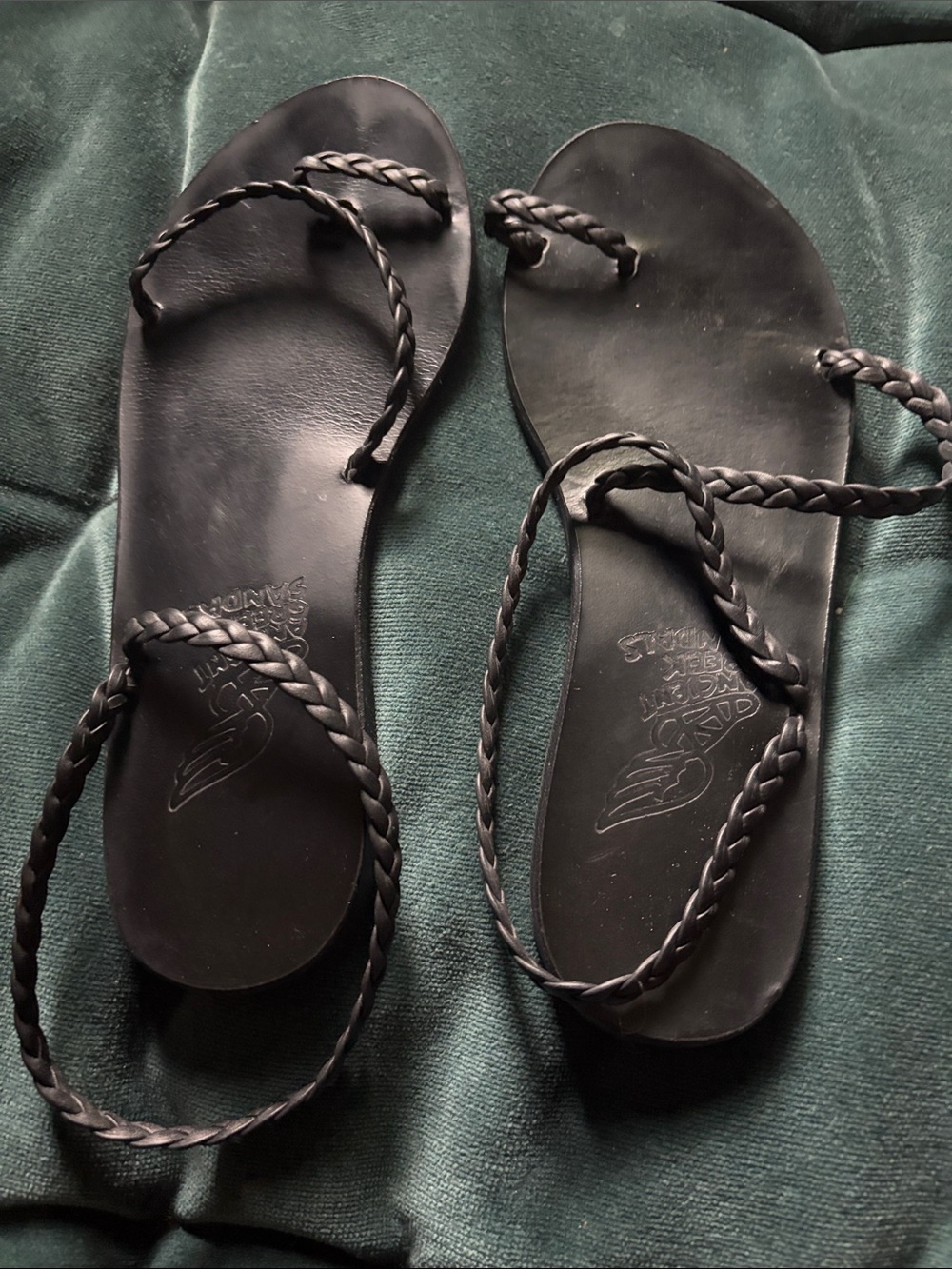 Ancient Greek Sandals Black Braided Leather Flat Sandals